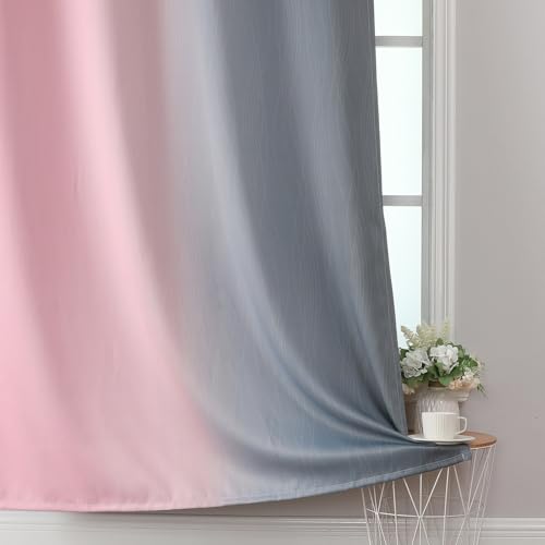 Pink and Grey Ombre Blackout Curtains for Living Room 96 Inch Long 2 Panels (Grey and Pink / 52"W x 96"L (Pack of 2))