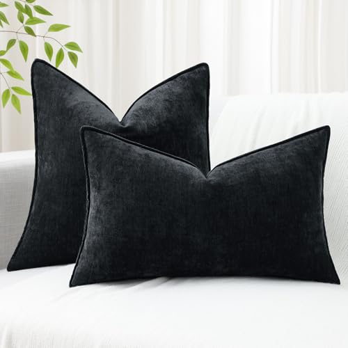 Chenille Black Velvet Throw Pillow Covers 26x26 Set of 2 (Black / 26" x 26" (Pack of 2))