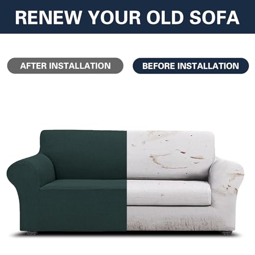 2026 New Stretch Oversized Sofa Slipcovers Couch Sofa Cover for 4 Seater Furniture Protector Covers with Elastic Bottom Jacquard Fabric Small Checks for Pets (Hunter / Oversized Sofa)