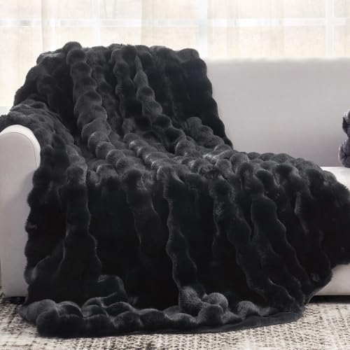 Faux Fur Throw Blanket for Couch (Black / Throw(50" x 60"))