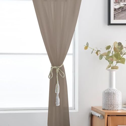 Basic Rod Pocket Sheer Voile Window Curtain Panels Taupe 1 Pair 2 Panels 52 Width 63 Inch Long for Kitchen Bedroom Children Living Room Yard（Taupe (Taupe / 52"W x 63"L (Pack of 2))
