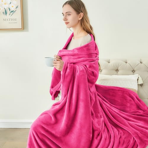 Fleece Blanket Soft Plush Twin Size Blanket Hot Pink 60"x80" (Hot Pink / Twin(60"x80"))