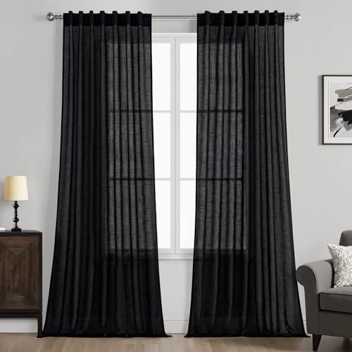 Black Linen Curtains 84 Inch Length 2 Panels for Bedroom Living Room (52"W x 84"L (Pack of 2) / Black)