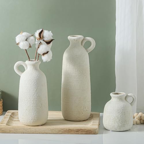 Ceramic Vase Set of 3 with Handle (010 - White)