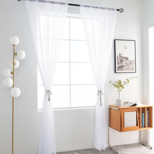 Sheer Voile Window Treatment Rod Pocket Curtain Panels for Kitchen Bedroom Living Room Drapes Sunlight Filtering Privacy Semi Home Decor Assorted Colors Sizes (Optical White / 52"W x 63"L (Pack of 2))