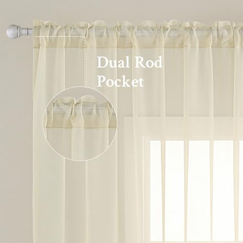 Light Cream Sheer Curtains 96 inches Long 54 X 96 Inches (Light Cream / 54"W x 96"L (Pack of 2))
