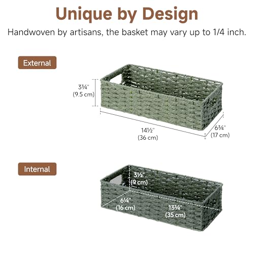 Wicker Toilet Basket Tank Topper for Sage Green Bathroom Decor (Green / 14¼" L x 6¾" W x 3¾" H)