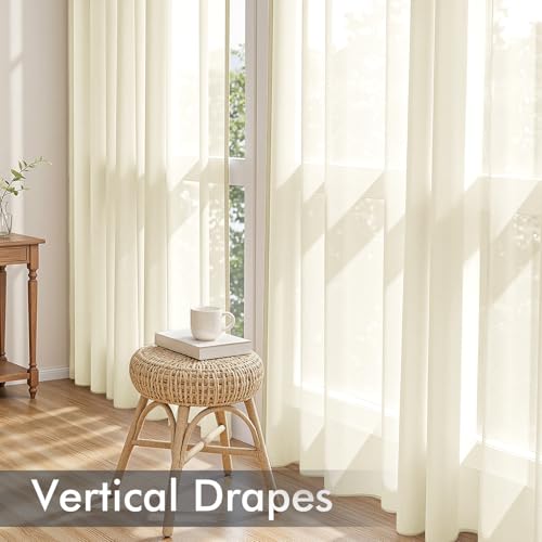 Light Cream Sheer Curtains 84 Inches Long 4 Panels 42 x 84 Inches (42"W x 84"L (Pack of 4) / Light Cream)