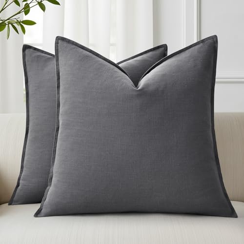 Fall Dark Grey Linen Throw Pillow Covers 22x22 Set of 2 (Dark Grey / 22" x 22" (Pack of 2))