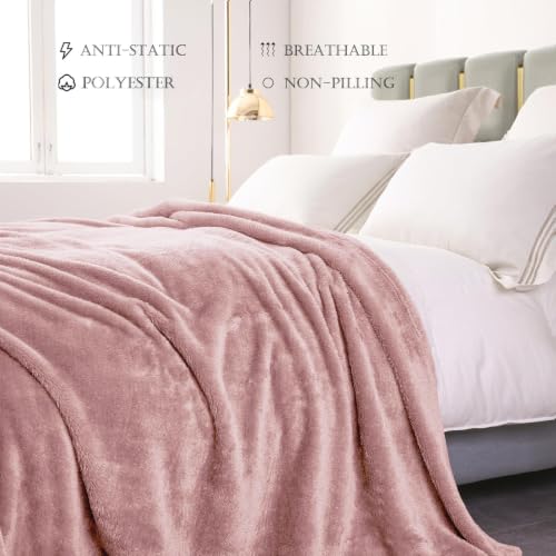 Fuzzy Plush Fleece Bed Blanket King Size (Dusty Pink / 104x90 IN)