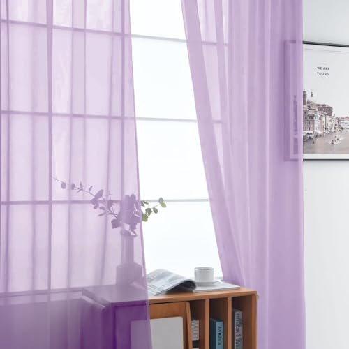 Lavender Sheer Curtains 4 Panels Rod Pocket Semi (Lavender / 52"W x 96"L (Pack of 4))