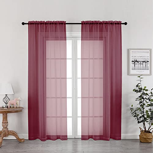 Burgundy Red Sheer Curtains 72 Inches Long 2 Panels Set (Burgundy / 42"W x 72"L (Pack of 2))