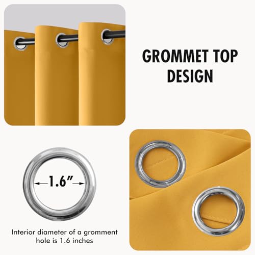 Yellow Blackout Bedroom Curtains Drapes 96 Inch Long 52"x96" (Yellow / 52"W x 96"L (Pack of 2))