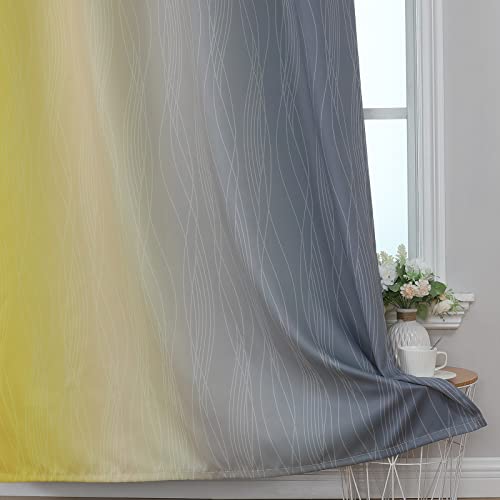 Yellow and Grey Ombre Blackout Curtains for Living Room 52Wx54L Inch Length (Yellow and Grey / 52"W x 54"L (Pack of 2))