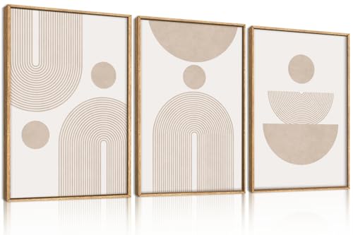 Large Boho Neutral Beige Framed Canvas Wall Art Set (Boho Beige Arch Wall Art / 24"Lx36"W)