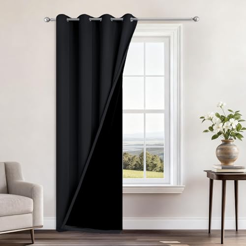 Black Blackout Curtains 96 Inches Long for Bedroom 52" Wide 1 Panel (52"W x 96"L (Pack of 1) / Black)