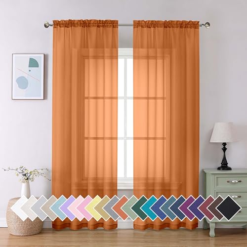 Orange Sheer Curtains 84 Inches Long 2 Panels Set (40"W x 84"L (Pack of 2) / Orange)