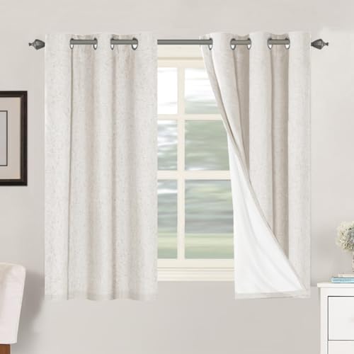 100% Blackout Linen Curtains 54" L 2 Panels Ivory (Ivory / 42"W x 54"L (Pack of 2))