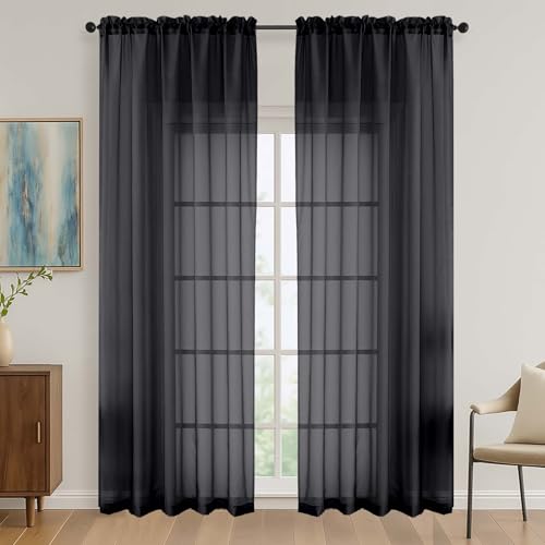Black Bedroom Curtains 2 Panel Sets 90 Inch Length (Black / 59"W x 90"L (Pack of 2))