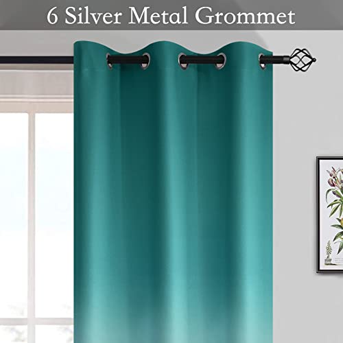 Teal to Grey White Ombre Room Darkening Curtains 84 Inch (42"W x 84"L (Pack of 2) / Teal to Grayish White)