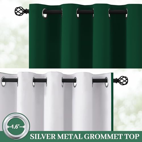 Dark Green 100% Blackout Curtains 63 Inches Long 50" Wide 2 Panels (50"W x 63"L (Pack of 2) / Dark Green With White Backing)