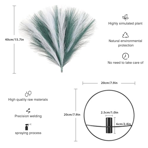 Boho Pampas Wall Decor Black Metal Wall (35-pampas-OldGreen&White - Black Ring / S 7.8inch (Black Ring))
