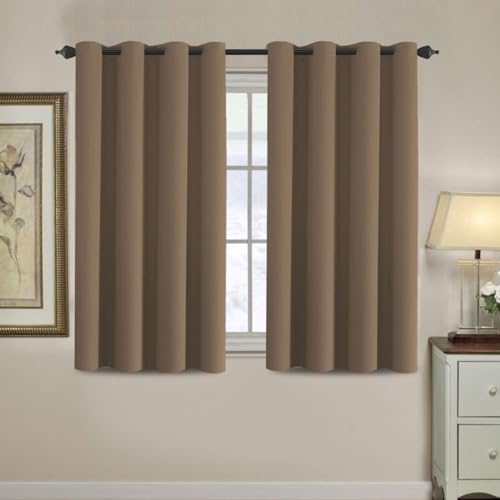 Blackout Curtain for Living Room Small Window Kitchen Blackout Curtains 45 inch Length Energy Saving Solid Grommet Blackout Drape (52"W x 45"L (Pack of 1) / Macchiato)