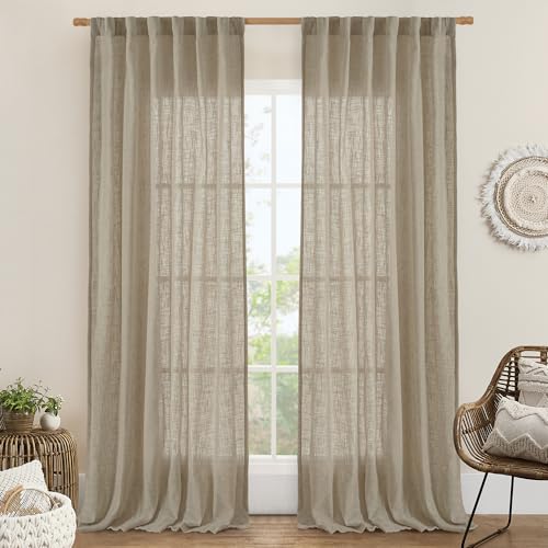 95 Inches Long Linen Curtains for Living Room (Taupe / 52"W x 95"L (Pack of 2))