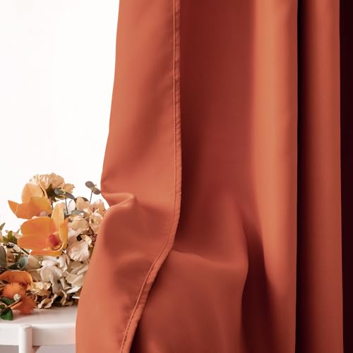 Fall Burnt Orange Back Tab Blackout Curtains 52"x84" Length 2 Panels (Burnt Orange / 52"W x 84"L (Pack of 2))