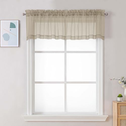 Taupe Sheer Valances for Windows (Taupe / 42"W x 16"L (Pack of 2))