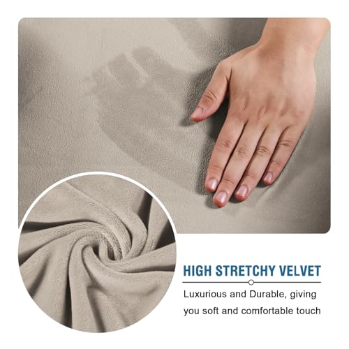 Real Velvet Plush 3 Piece Stretch Sofa Covers Couch Covers for 2 Cushion Couch Loveseat Covers Width Up to 72 Inch Feature Thick Soft Stay in Place (2 Cushion Loveseat / French Oak)