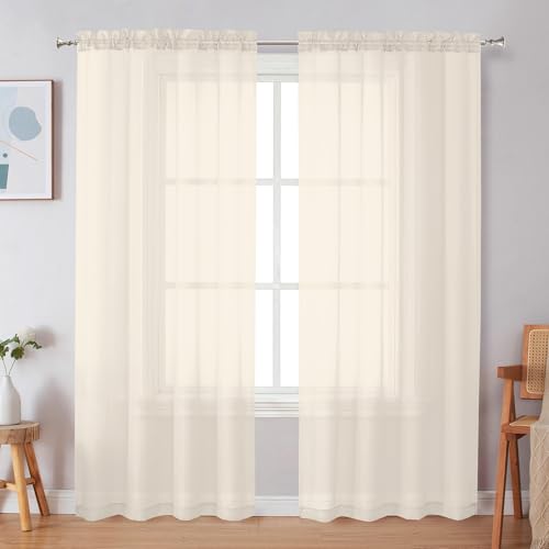Cream Sheer Curtains 72 Inches Long 2 Panels for Living Room (Cream / 42"W x 72"L (Pack of 2))