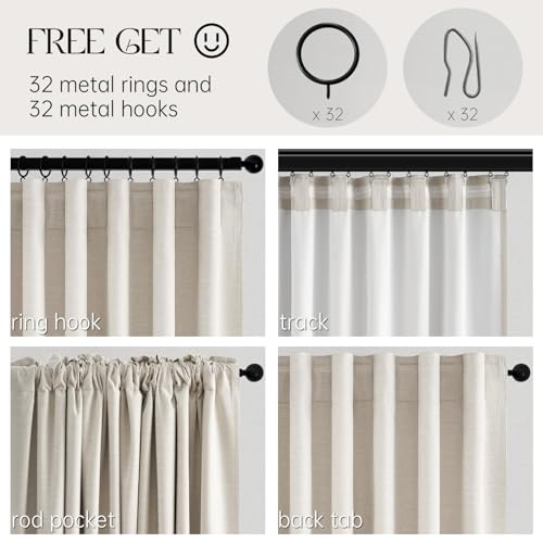 Cream Linen Blackout Curtains 84 Inch Long for Bedroom Living Room (Birch / 52"W x 84"L (Pack of 2))