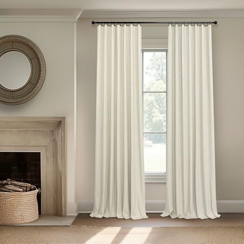 Burlap Curtains 90 Inches Long for Bedroom 2 Panel 100 Percent Blackout Linen Textured Full Light Blocking Cottage Drape for Living Room Dining Noise Reducing Sound Proof Curtains 52x90 Length Beige (Linen / 52"W x 90"L (Pack of 2))