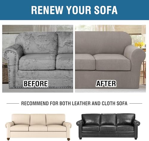 4 Piece Stretch Sofa Covers for 3 Cushion Couch Covers for Living Room Furniture Slipcovers (Large Plus / Taupe)