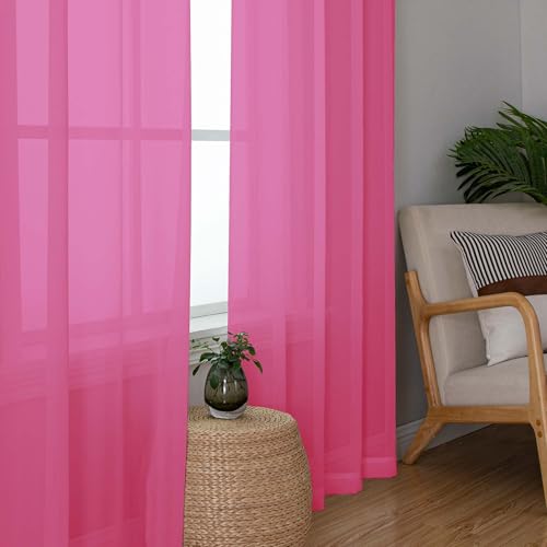 Hot Pink Sheer Curtains for Bedroom Living Room 54 Inch Length 2 Panels Set (Hot Pink / 42"W x 54"L (Pack of 2))