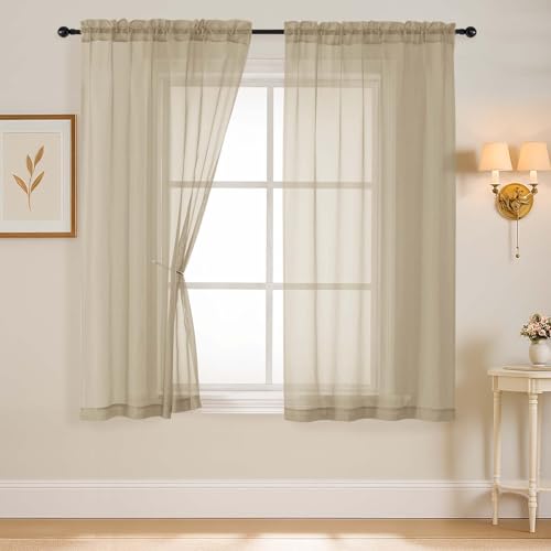 Taupe Sheer Curtains 63 Inch Length 2 Panels (42"W x 63"L (Pack of 2) / Taupe)