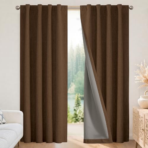Linen Blackout Curtains for Bedroom (Cappuccino / 100"W x 90"L (Pack of 1))