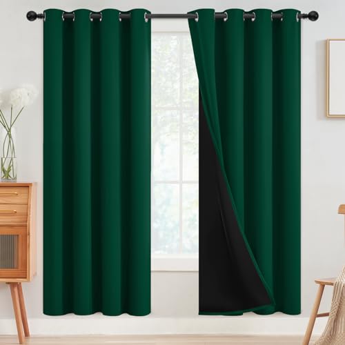 Dark Green 100% Blackout Curtains Room Darkening Living Room 72 (Dark Green / 52"W x 72"L (Pack of 2))