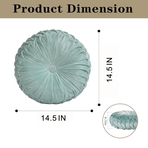 Set of 2 Aqua Velvet Decorative Round Pleated Throw Pillows (Aqua)