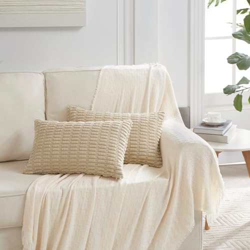 4 Packs Decorative Throw Pillow Covers for Living Room Couch Bed (24" x 16" (Pack of 4) / Tan)