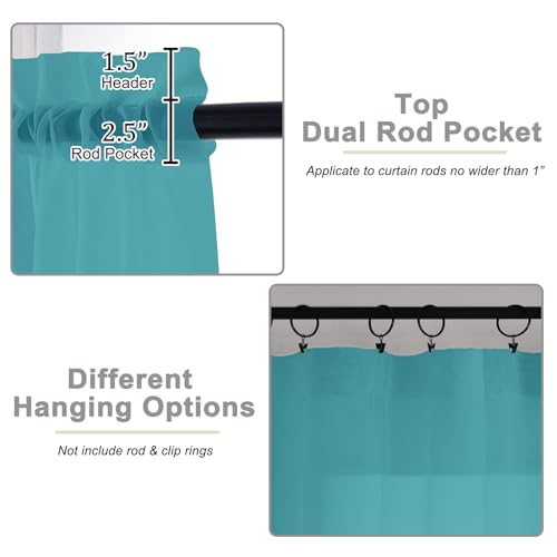 Sheer Turquoise Curtains for Bedroom Living Room 54 Inch Length 2 Panels Set (Turquoise / 42"W x 54"L (Pack of 2))