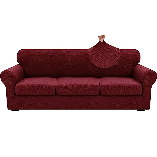 4 Piece Stretch X (91"-110"(3 Cushions) / Wine Red)