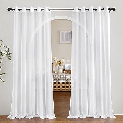 Voile White Sheer Curtains 84 inches Long for Sliding Glass Door (White / 66"W x 84"L (Pack of 2))