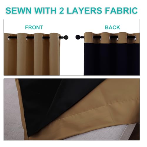 100% Blackout Curtains for Windows (Gold Brown / 52"W x 108"L (Pack of 2))