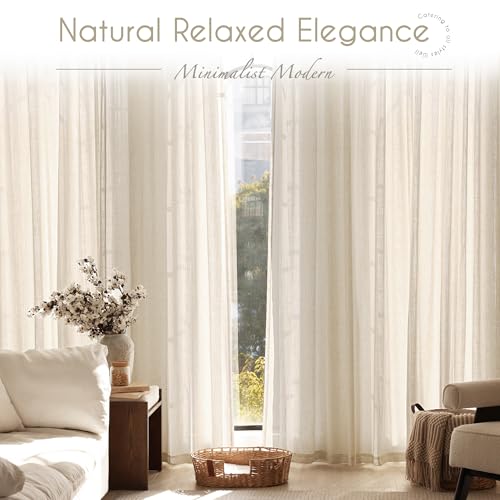 Apricot Linen Curtain 108 inch Length 2 Panels Set Back Tab Light Filtering Living Room Curtain Drapes Home Office Modern Minimalist Decor Farmhouse Boho Neutral Cream Semi Sheer Curtain 108 inch Long (Apricot / 52"W x 108"L (Pack of 2))