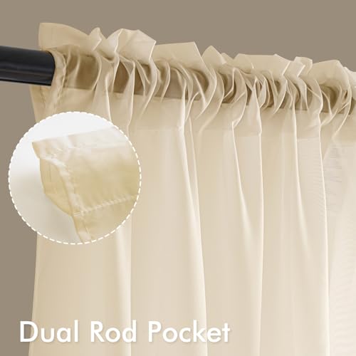 Butter Cream Sheer Curtains 108 Inches Long 4 Panels 42 x 108 Inches (42"W x 108"L (Pack of 4) / Butter Cream)