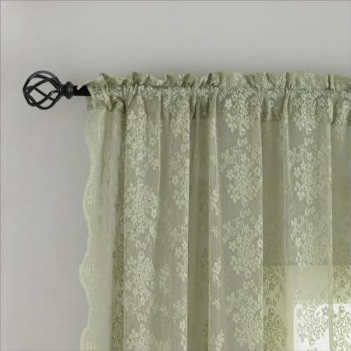 Vintage Lace Curtains 96 Inches Long (Sage Green / 52"W x 96"L (Pack of 2))