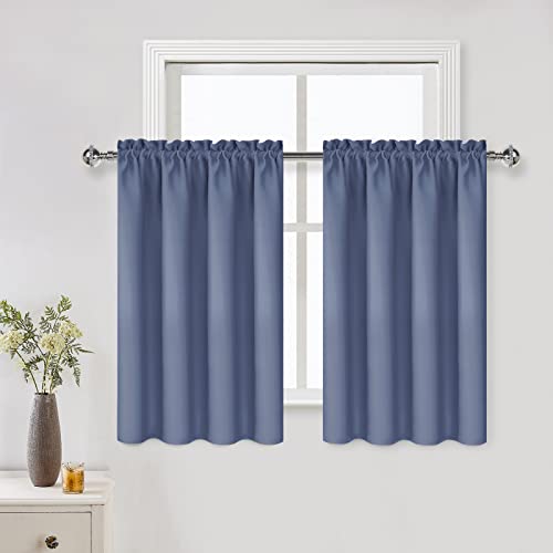 Short Blackout Curtains 42 x 36 Inch for Kitchen RV Bunk Dusty Blue (Dusty Blue / 42"W x 36"L (Pack of 2))