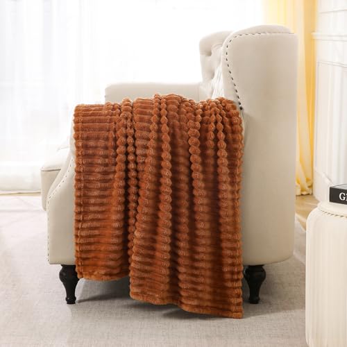 Burnt Orange Fleece Throw Blanket 50”×70” for Couch Sofa Livingroom (Burnt Orange / 50×70inch)